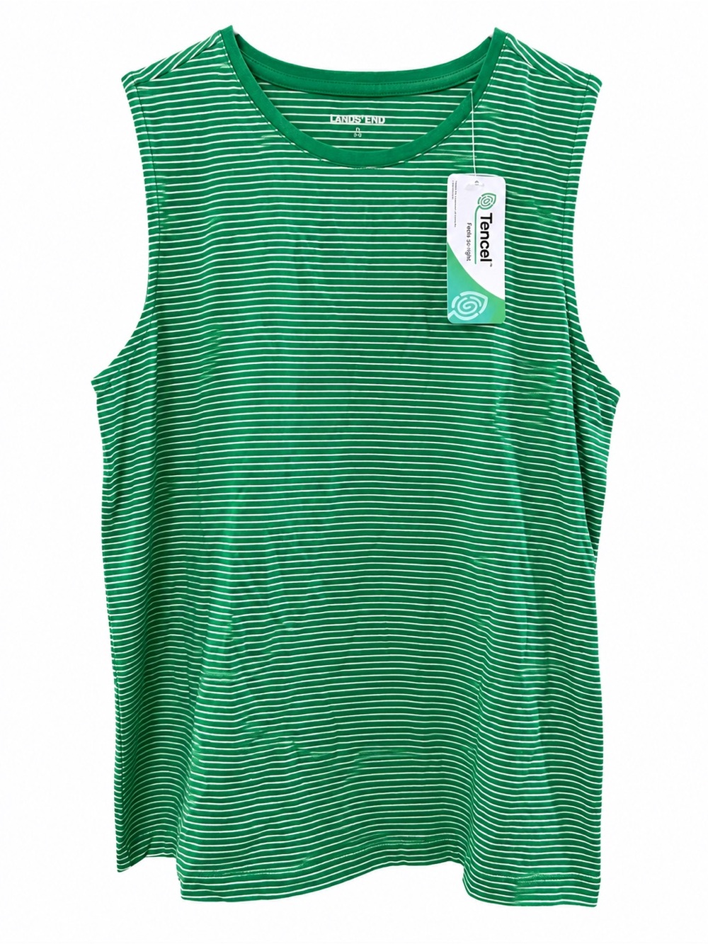 NWT Lands' End Tencel Soft Knit Green Striped Sleeveless Tank Top M - Picture 1 of 5